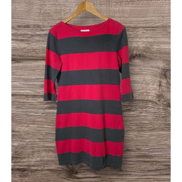 Calvin Klein Berry and Gray Striped Bodycon Sweater Dress Women's Size Medium - Picture 1 of 8